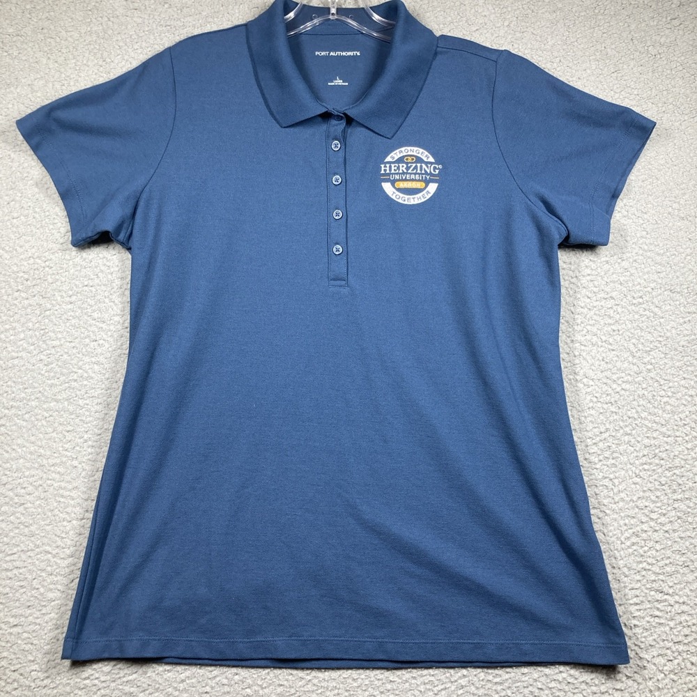 Herzing University Polo Top Women's‎ Large Blue Gray Akron Oh Stronger Together